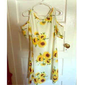 Sunflower Cold Shoulder T-Shirt Dress w/ Pockets
